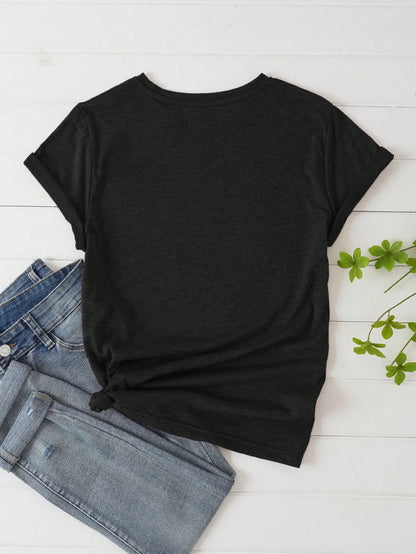 Plus Size Women Slogan Printed Short Sleeve T-Shirt, Love Vibes Graphic Tee, Summer Top