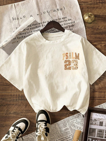 Plus Size Women Summer Womens Casual Round Neck Short Sleeve T-Shirt With Psalm 23 "The Lord Is My Shepherd" Bible Verse Graphic, Vintage Faith