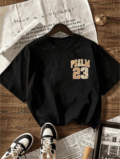 Plus Size Women Summer Womens Casual Round Neck Short Sleeve T-Shirt With Psalm 23 "The Lord Is My Shepherd" Bible Verse Graphic, Vintage Faith