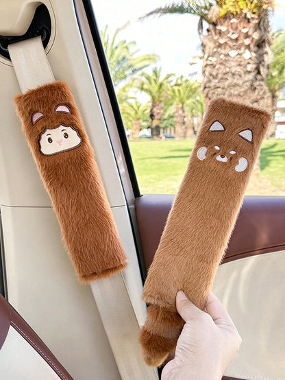 Plush Cartoon Animal Shoulder Pads- Soft Protection, Prevents Chafing, Relieves Pressure, Skin-Friendly Fabric, Easy Install With Hook And Loop, Fits Most Seat Belts, Ideal For Long Drives, Enhances