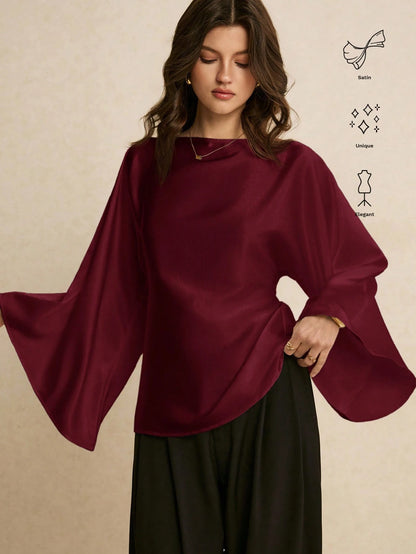 Poéselle Women's Elegant Commuter Solid Color Batwing Sleeve Blouse,Summer Top