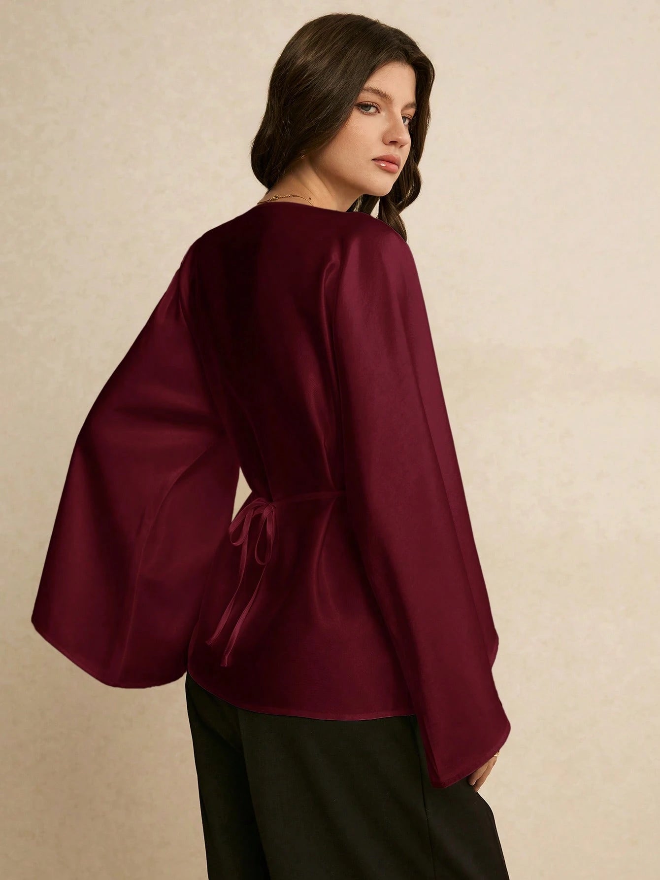 Poéselle Women's Elegant Commuter Solid Color Batwing Sleeve Blouse,Summer Top