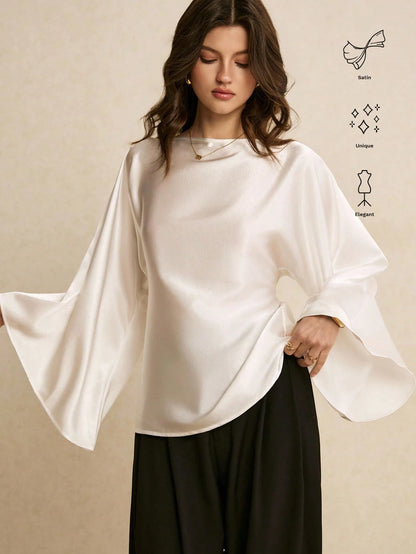 Poéselle Women's Elegant Commuter Solid Color Batwing Sleeve Blouse,Summer Top