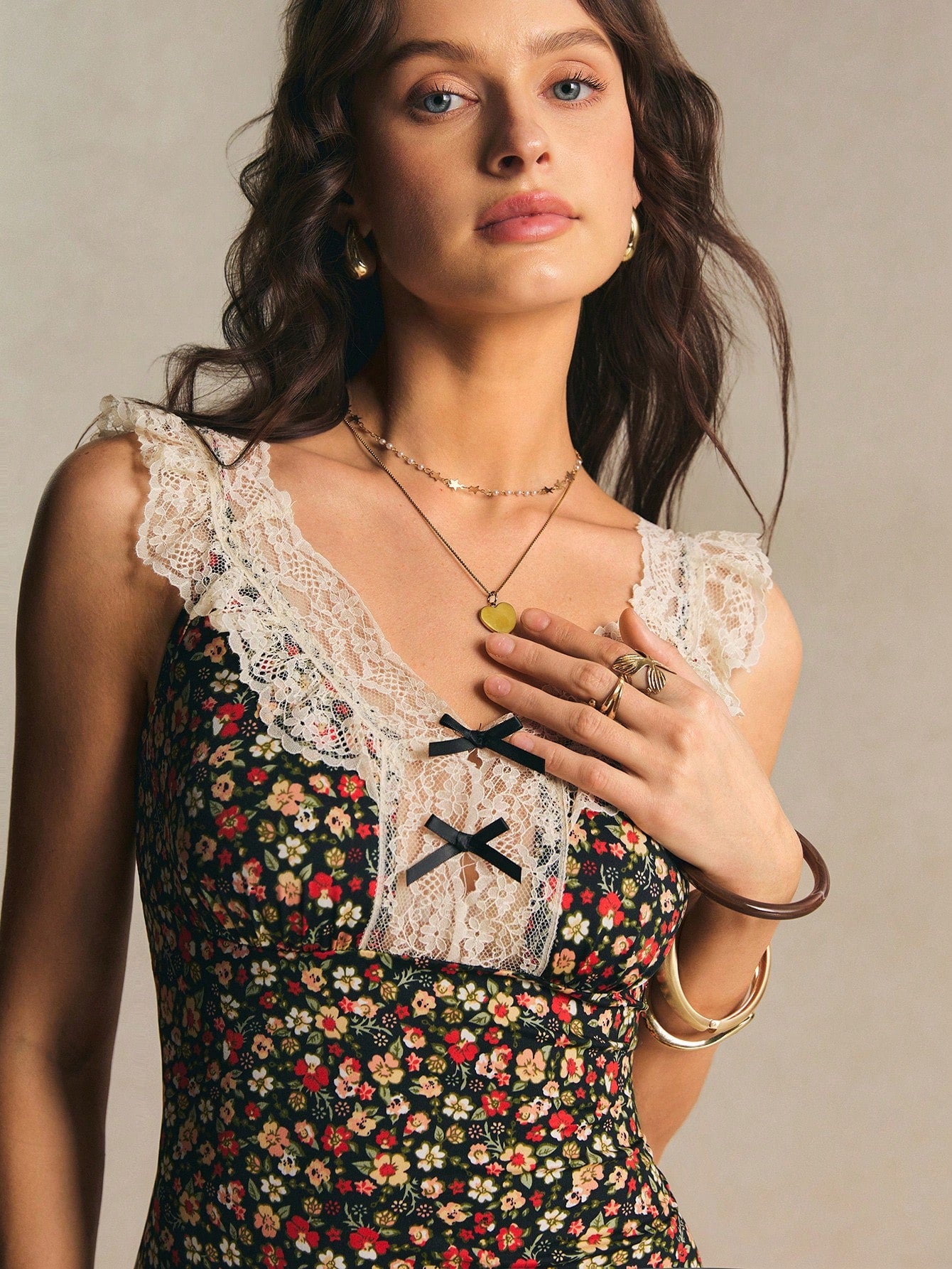 Poéselle Women's Vintage Romantic Old Money Black Floral Ditsy Contrast Lace Sleeveless Waist Cinched Dress,Summer Cottage Core Tea Party Vacation Elegant