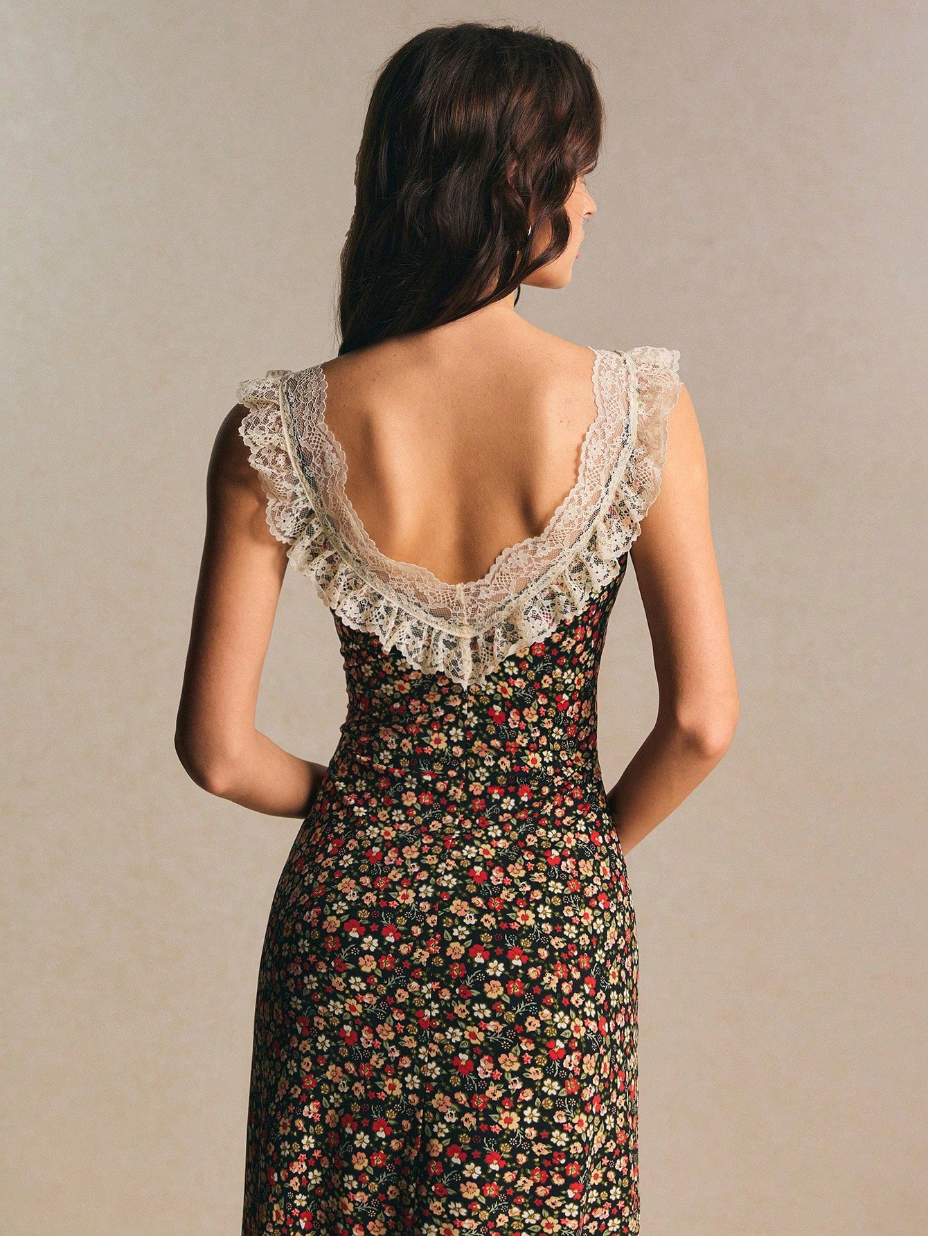 Poéselle Women's Vintage Romantic Old Money Black Floral Ditsy Contrast Lace Sleeveless Waist Cinched Dress,Summer Cottage Core Tea Party Vacation Elegant
