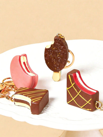 POKOJA LAND 1PC Realistic Mini Chocolate Keychain Korean Style Crispy Chocolate Bar Ice Cream Charm Bag Charm Cute Food Themed Accessories For Girls Gift