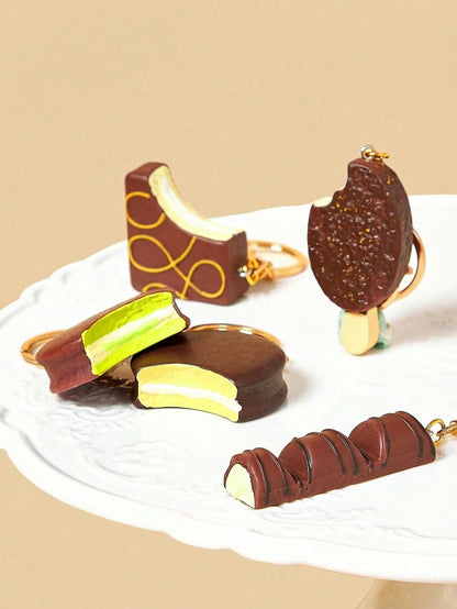 POKOJA LAND 1PC Realistic Mini Chocolate Keychain Korean Style Crispy Chocolate Bar Ice Cream Charm Bag Charm Cute Food Themed Accessories For Girls Gift