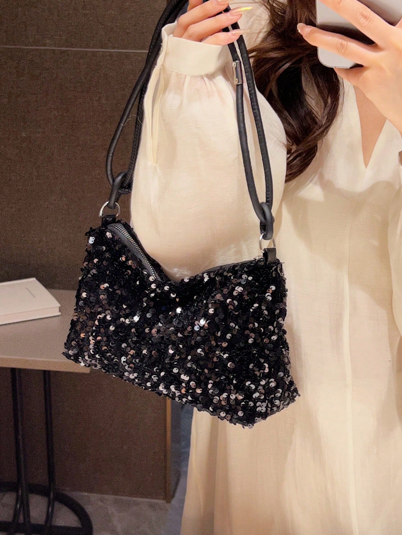 Popular Bag Women's New Fashion Korean Version Handbag All Shoulder Small Square Bag,Sequin