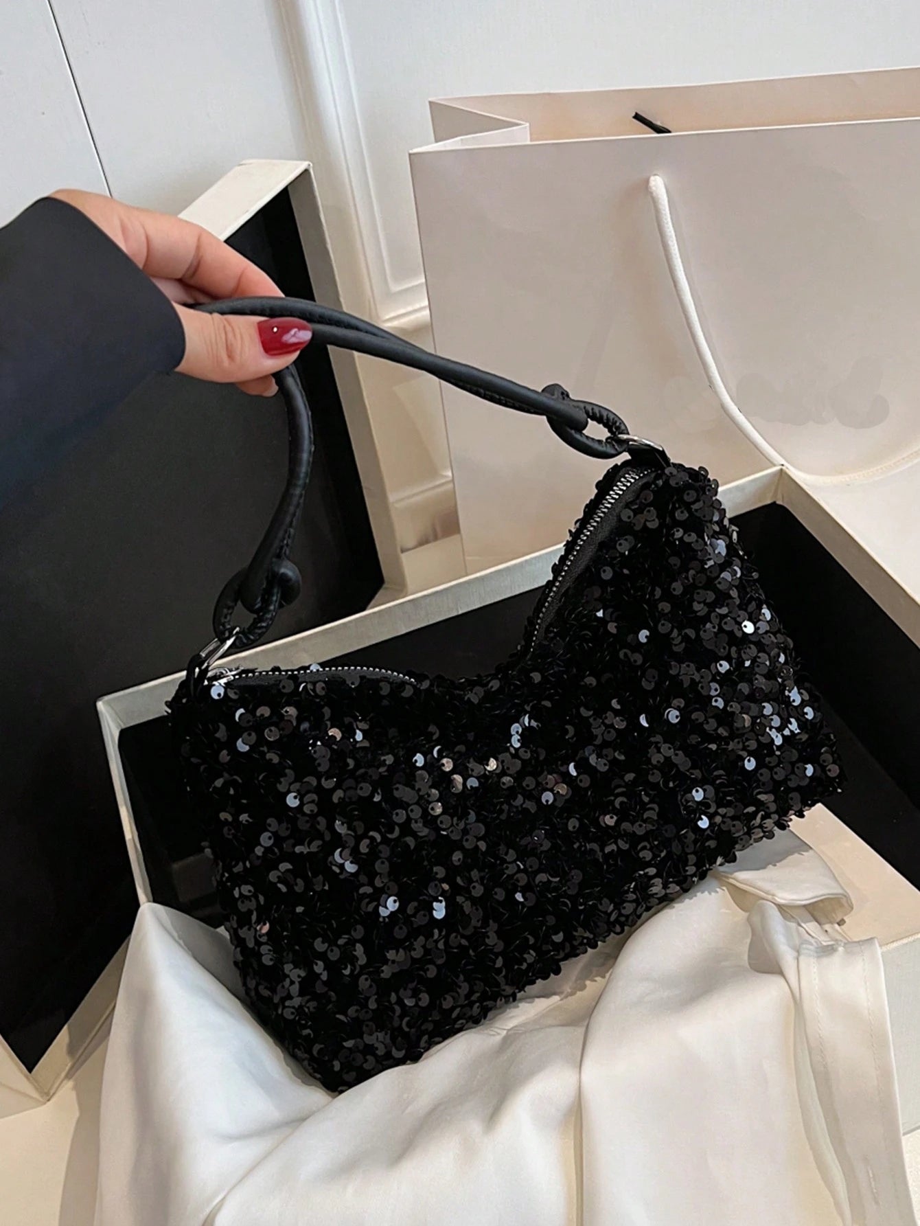 Popular Bag Women's New Fashion Korean Version Handbag All Shoulder Small Square Bag,Sequin