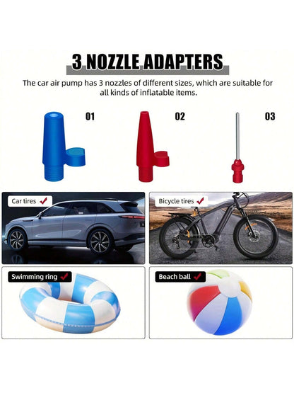 Portable Car Air Compressor, Handheld Car Inflatable Pump, Electric Automobiles Tire Inflator With LED Light For Car Motorcycle Bicycle