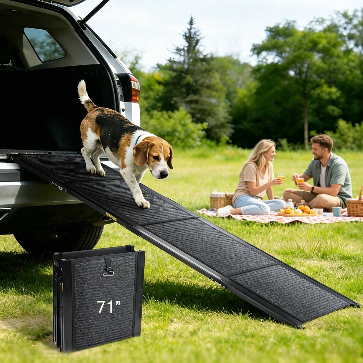 Portable Car Ramp For Medium Large Dogs 71''x 17'' Large Folding Pet Stair Ramps Non-Slip Folding Dog Access Step Outdoor Dog Car Ramp For Truck SUV