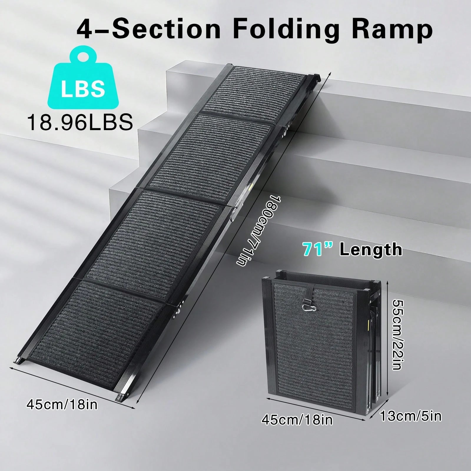 Portable Car Ramp For Medium Large Dogs 71''x 17'' Large Folding Pet Stair Ramps Non-Slip Folding Dog Access Step Outdoor Dog Car Ramp For Truck SUV