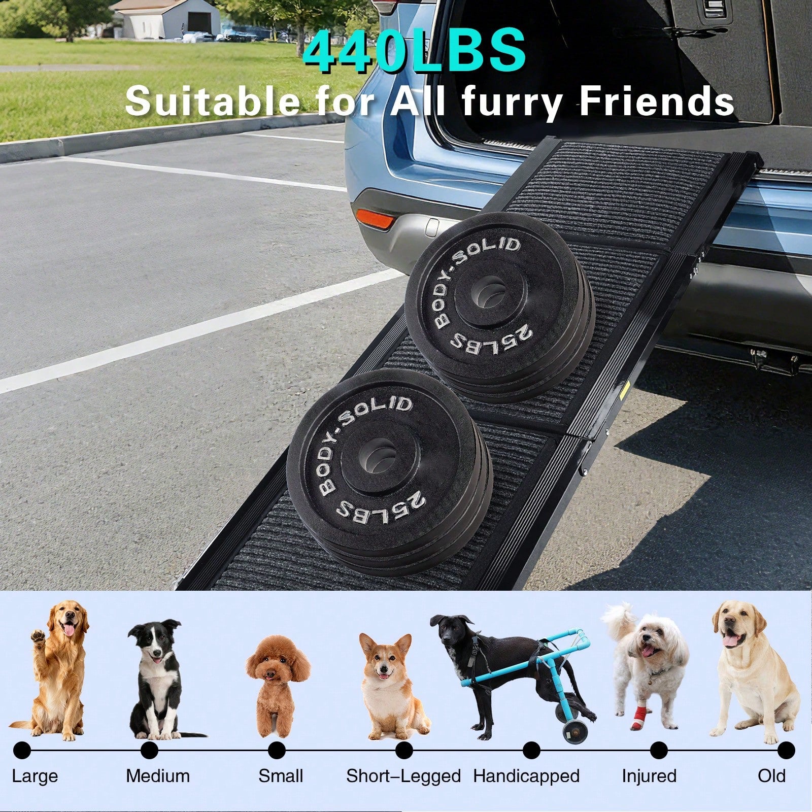 Portable Car Ramp For Medium Large Dogs 71''x 17'' Large Folding Pet Stair Ramps Non-Slip Folding Dog Access Step Outdoor Dog Car Ramp For Truck SUV