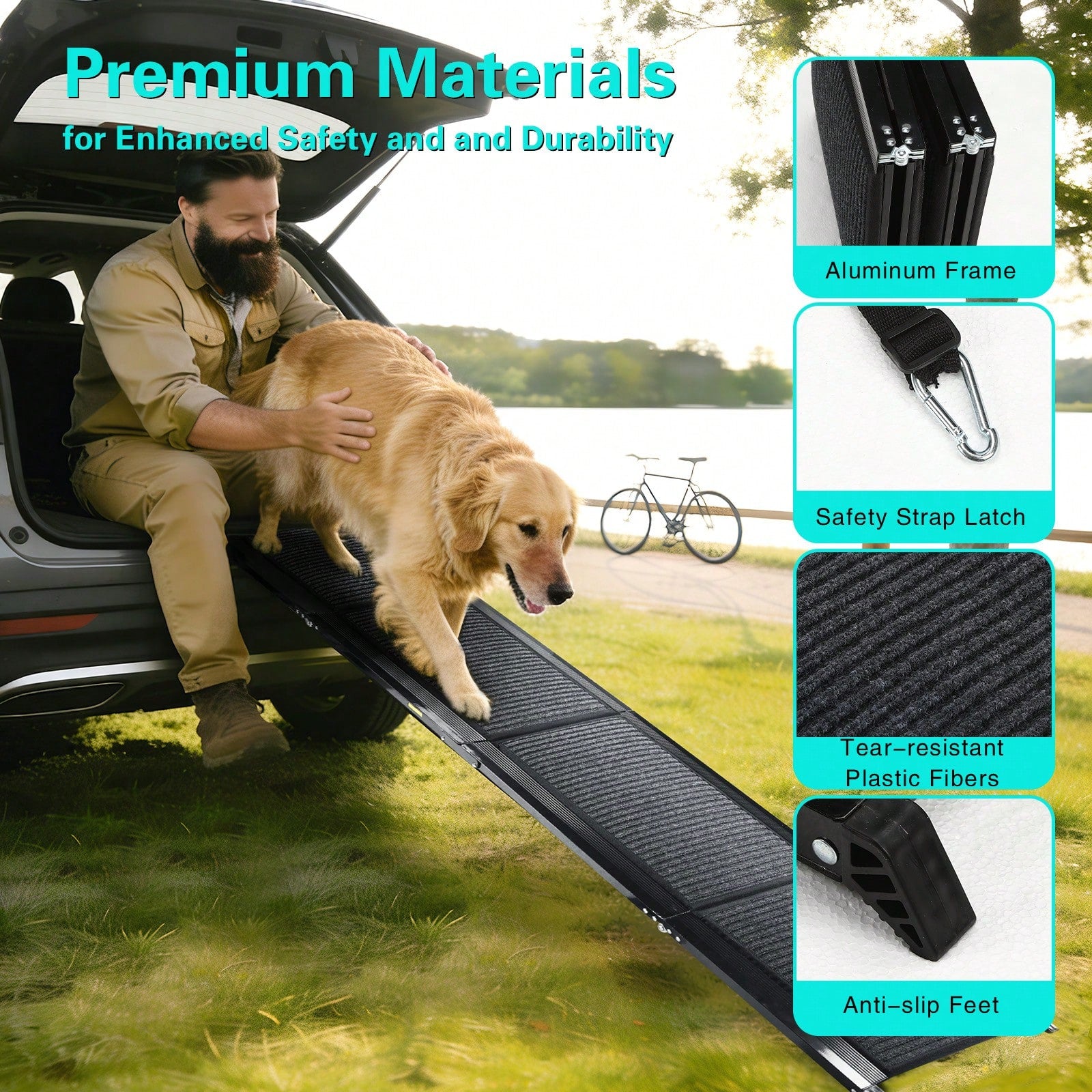 Portable Car Ramp For Medium Large Dogs 71''x 17'' Large Folding Pet Stair Ramps Non-Slip Folding Dog Access Step Outdoor Dog Car Ramp For Truck SUV