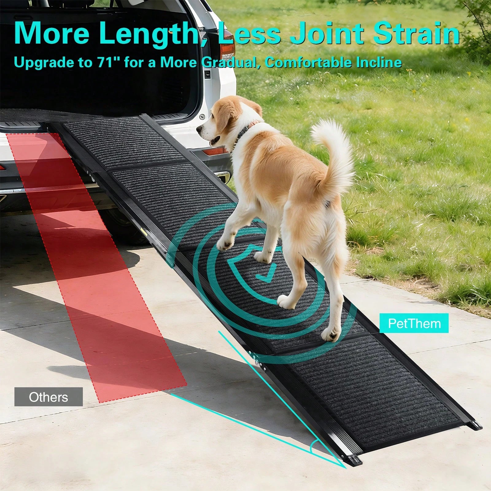 Portable Car Ramp For Medium Large Dogs 71''x 17'' Large Folding Pet Stair Ramps Non-Slip Folding Dog Access Step Outdoor Dog Car Ramp For Truck SUV