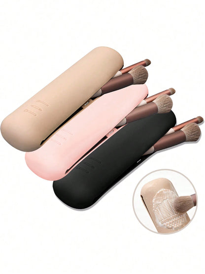Portable Silicone Makeup Brush Holder- Soft & Fashionable Travel Makeup Organizer, White,Giveaways