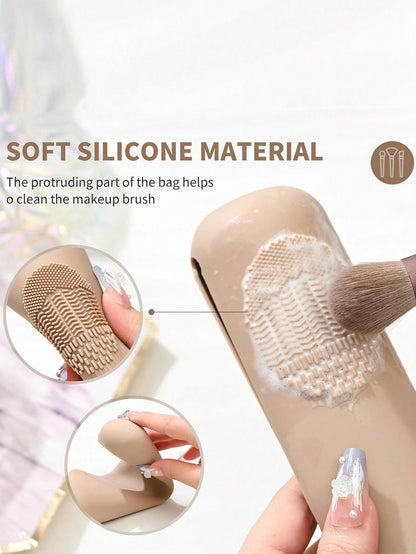 Portable Silicone Makeup Brush Holder- Soft & Fashionable Travel Makeup Organizer, White,Giveaways