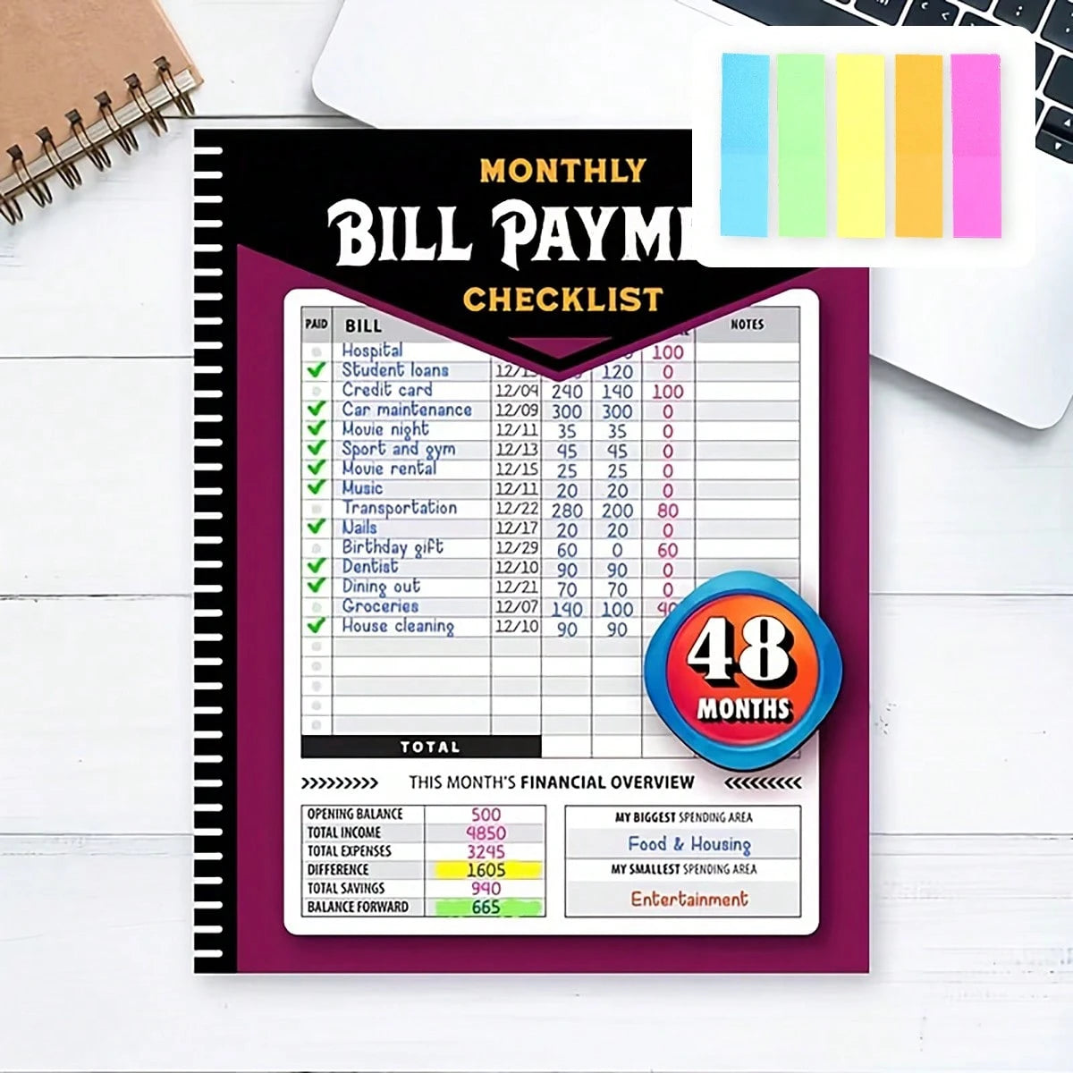 Practical 4-Year 48-Month Monthly Bill Tracker Notebook, Family Financial Budget Planner Journal For Expense Payment Log & Debt Repayment Planning, Household Money Management Organizer, Free Gift 2 St