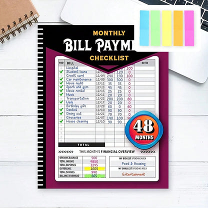 Practical 4-Year 48-Month Monthly Bill Tracker Notebook, Family Financial Budget Planner Journal For Expense Payment Log & Debt Repayment Planning, Household Money Management Organizer, Free Gift 2 St