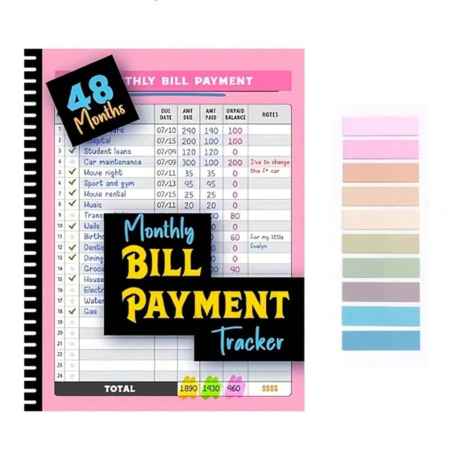 Practical 4-Year 48-Month Monthly Bill Tracker Notebook, Family Financial Budget Planner Journal For Expense Payment Log & Debt Repayment Planning, Household Money Management Organizer, Free Gift 2 St