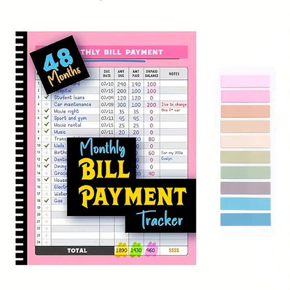 Practical 4-Year 48-Month Monthly Bill Tracker Notebook, Family Financial Budget Planner Journal For Expense Payment Log & Debt Repayment Planning, Household Money Management Organizer, Free Gift 2 St