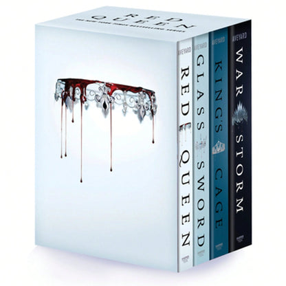 Pre-Owned Red Queen 4-Book Paperback Box Set: Red Queen, Glass Sword, King's Cage, War Strom (Paperback) By Victoria Aveyard