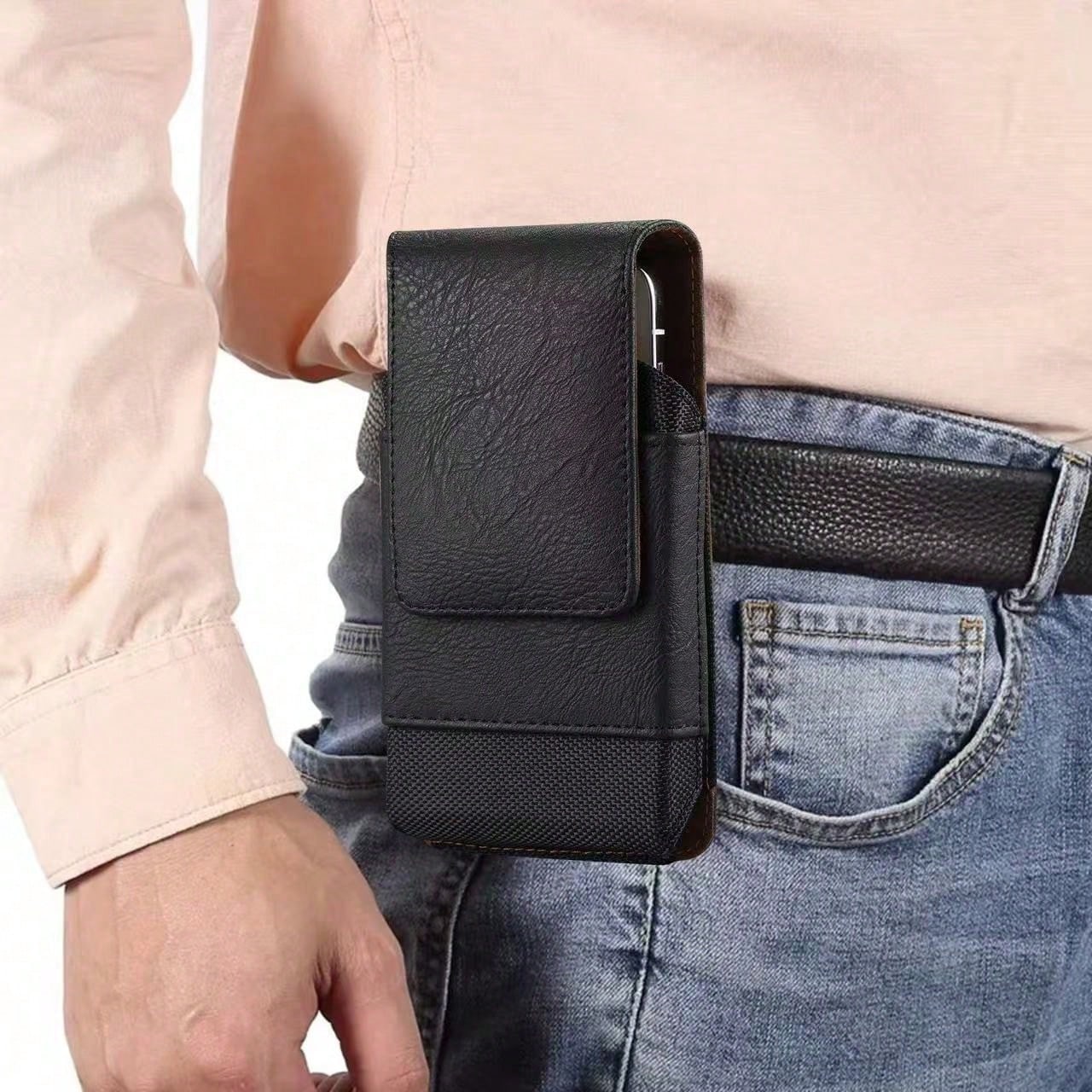Premium Cowhide Texture PU Waist Bag, Fits Phones 6.5"/6.7"/6.9"/7.2" With Belt Clip