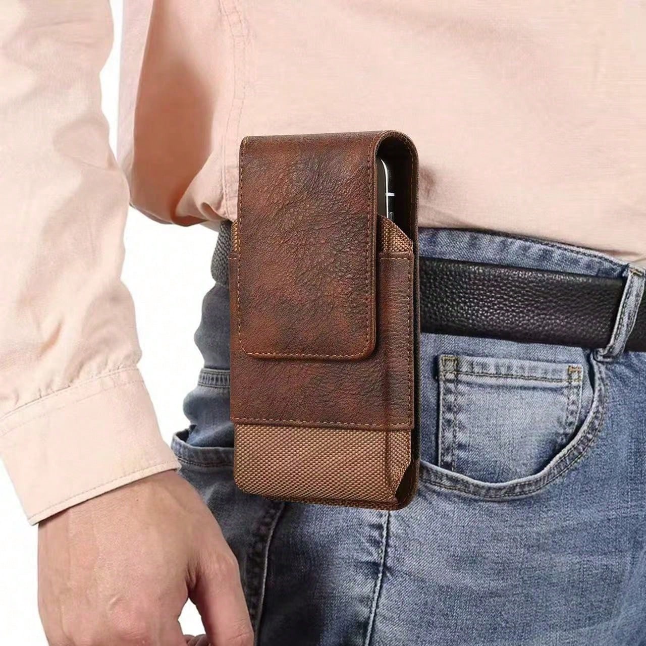 Premium Cowhide Texture PU Waist Bag, Fits Phones 6.5"/6.7"/6.9"/7.2" With Belt Clip
