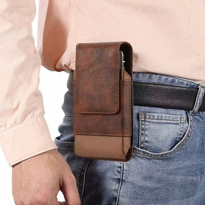Premium Cowhide Texture PU Waist Bag, Fits Phones 6.5"/6.7"/6.9"/7.2" With Belt Clip