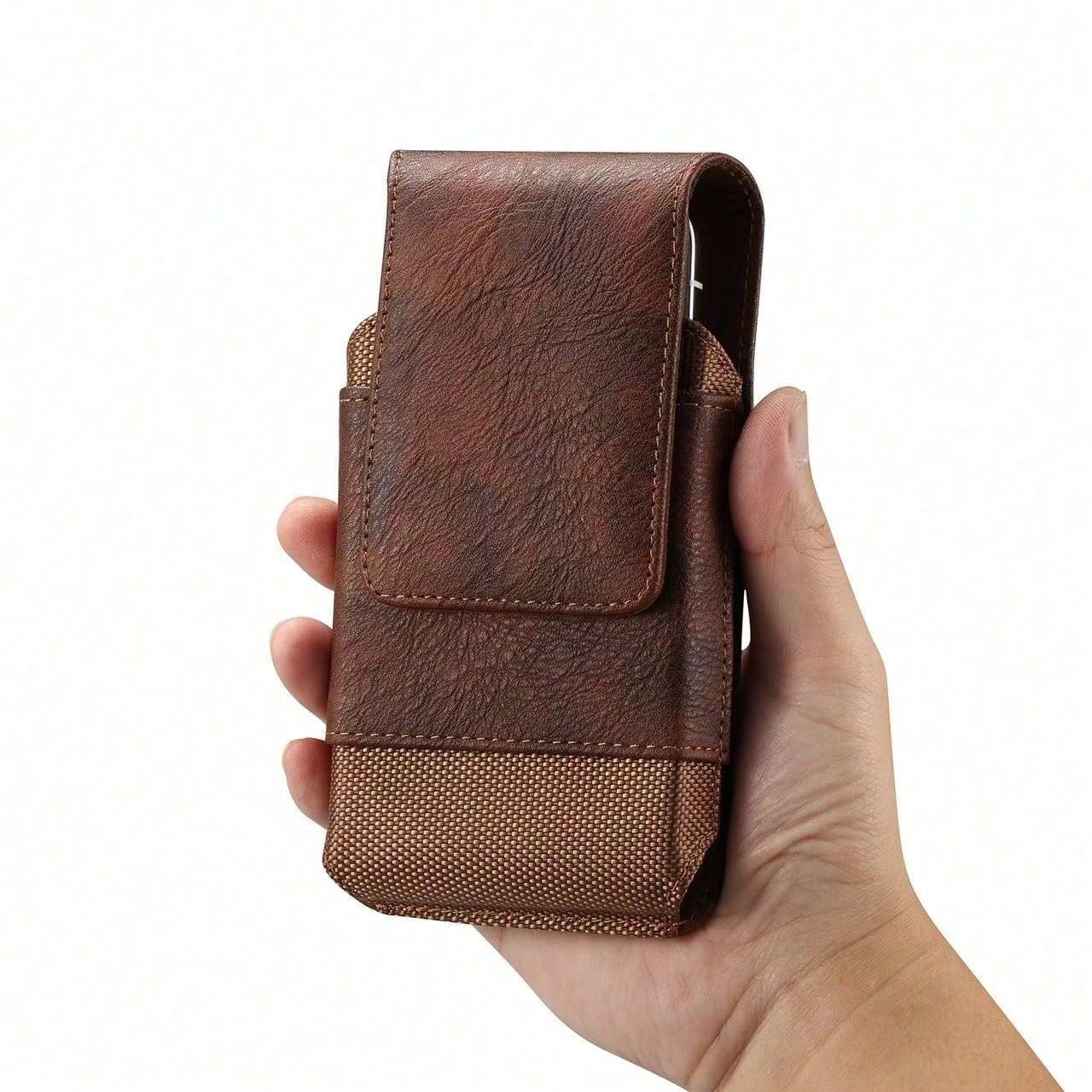 Premium Cowhide Texture PU Waist Bag, Fits Phones 6.5"/6.7"/6.9"/7.2" With Belt Clip