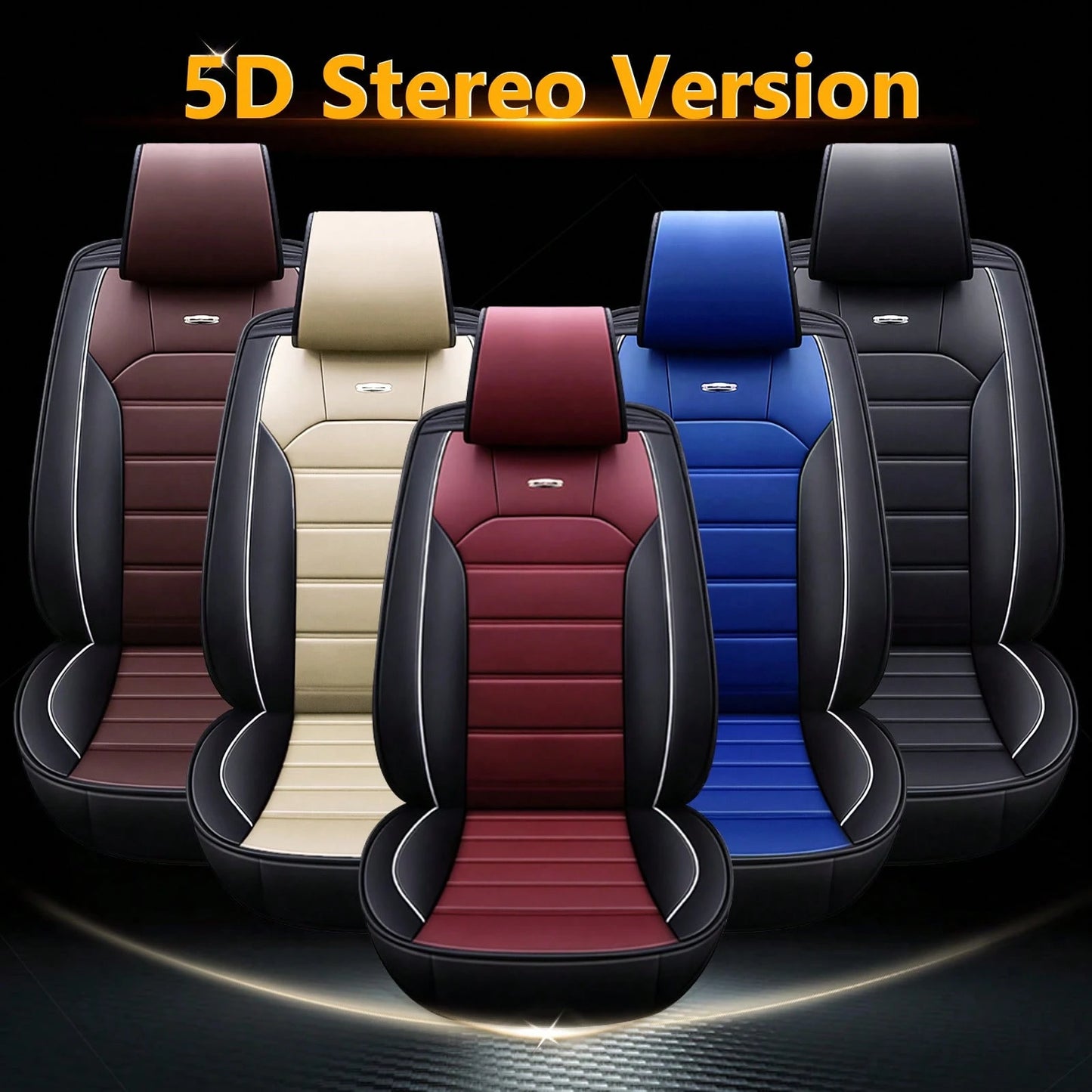Premium Full Set Car Seat Covers, Waterproof Leatherette Auto Seat Protectors With Non-Slip Backing- Universal Fit For Most Vehicles (Sedan/SUV/Truck), 5-Seat Coverage, Easy Installation
