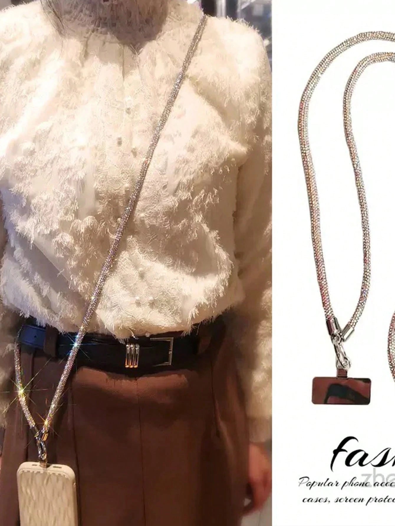 Premium Luxury Fully Rhinestone Diagonal Chain Bracelet Lanyard, Multi-Functional Fashionable Versatile Diagonal Strap Used As Both Phone Lanyard And Wrist Strap, Sturdy Anti-Drop Holder With Metal Cl