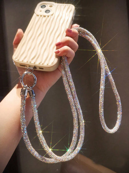 Premium Luxury Fully Rhinestone Diagonal Chain Bracelet Lanyard, Multi-Functional Fashionable Versatile Diagonal Strap Used As Both Phone Lanyard And Wrist Strap, Sturdy Anti-Drop Holder With Metal Cl