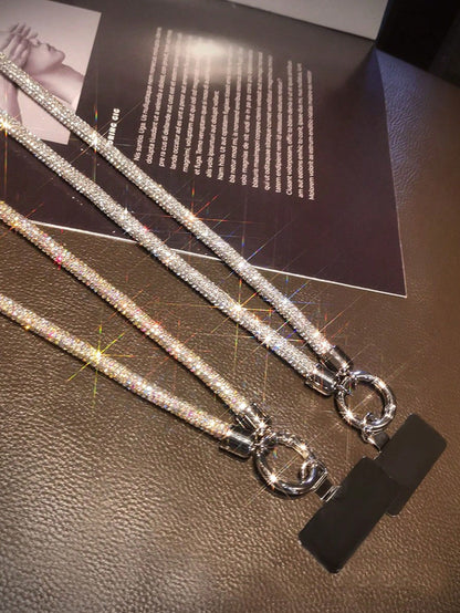 Premium Luxury Fully Rhinestone Diagonal Chain Bracelet Lanyard, Multi-Functional Fashionable Versatile Diagonal Strap Used As Both Phone Lanyard And Wrist Strap, Sturdy Anti-Drop Holder With Metal Cl