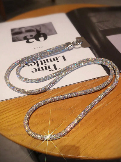 Premium Luxury Fully Rhinestone Diagonal Chain Bracelet Lanyard, Multi-Functional Fashionable Versatile Diagonal Strap Used As Both Phone Lanyard And Wrist Strap, Sturdy Anti-Drop Holder With Metal Cl