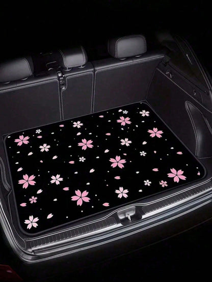 Printed Car Trunk Mat, Essential Travel Accessory, Suitable For Various Car Models, Elegant Car Decor, Minimalist Floral Pattern, Enhances Car Interior, Keeps Trunk Clean And Dry, Suitable For Daily C