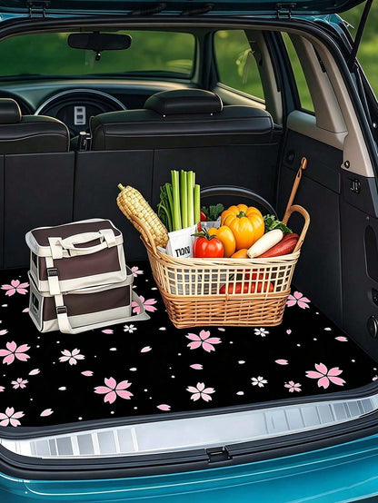 Printed Car Trunk Mat, Essential Travel Accessory, Suitable For Various Car Models, Elegant Car Decor, Minimalist Floral Pattern, Enhances Car Interior, Keeps Trunk Clean And Dry, Suitable For Daily C