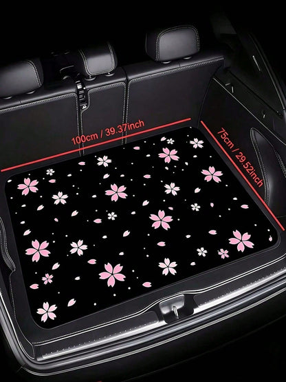 Printed Car Trunk Mat, Essential Travel Accessory, Suitable For Various Car Models, Elegant Car Decor, Minimalist Floral Pattern, Enhances Car Interior, Keeps Trunk Clean And Dry, Suitable For Daily C