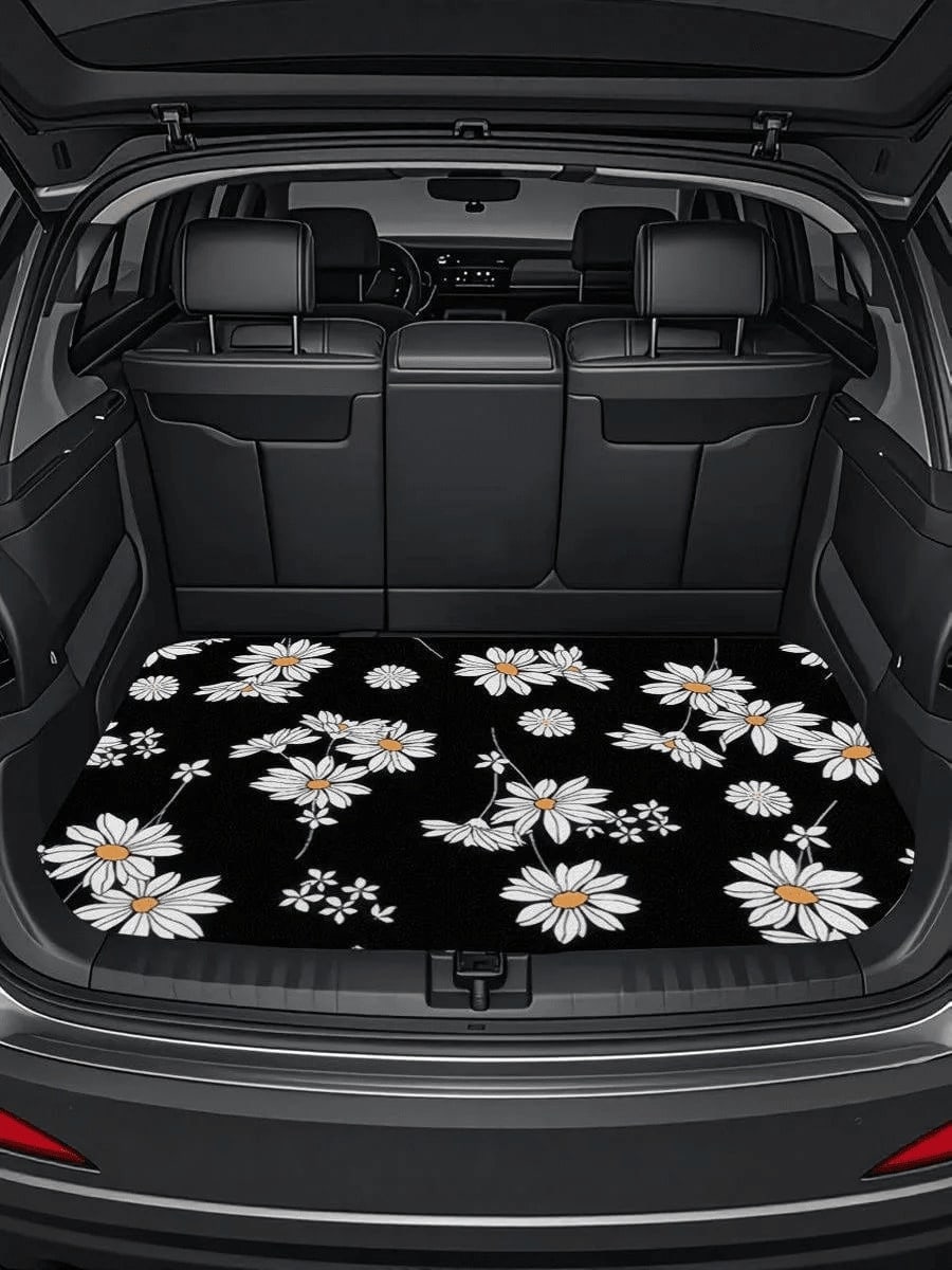 Printed Car Trunk Mat, Essential Travel Accessory, Suitable For Various Car Models, Elegant Car Decor, Minimalist Floral Pattern, Enhances Car Interior, Keeps Trunk Clean And Dry, Suitable For Daily C