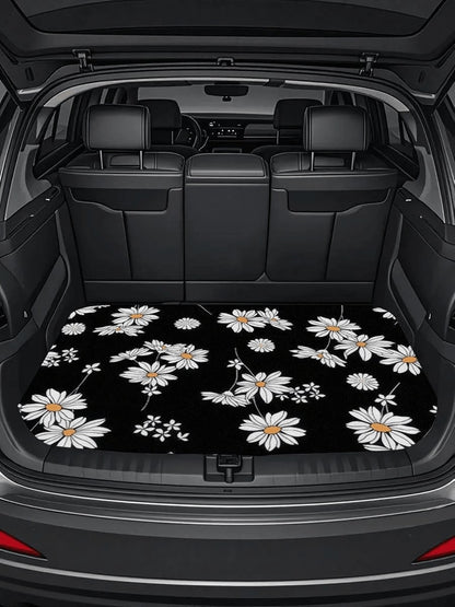 Printed Car Trunk Mat, Essential Travel Accessory, Suitable For Various Car Models, Elegant Car Decor, Minimalist Floral Pattern, Enhances Car Interior, Keeps Trunk Clean And Dry, Suitable For Daily C