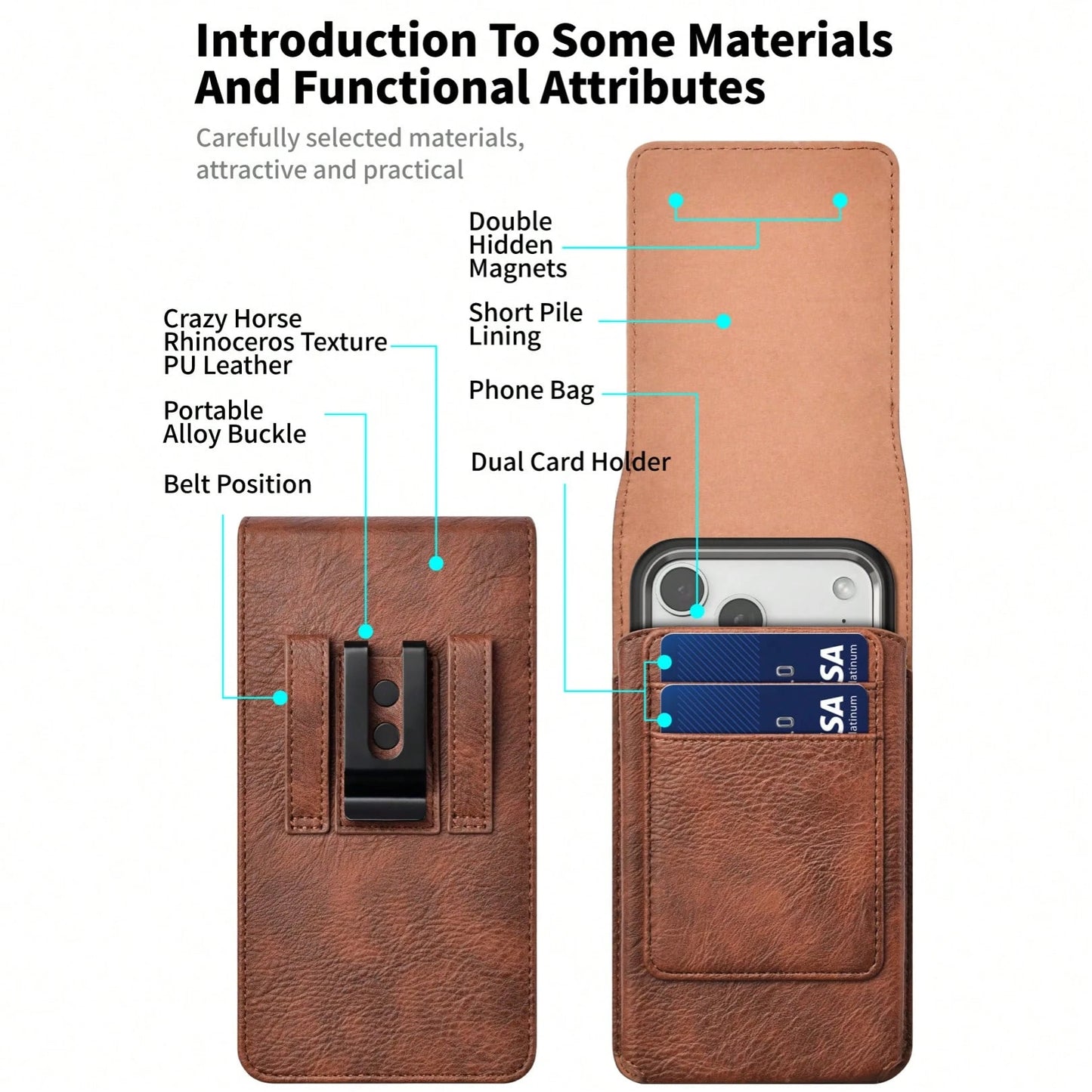 PULOKA PU Crazy Horse Leather Waist Bag With Phone Slot And Card Slot, Vertical Waist Bag Phone Case, Suitable For Outdoor, Fitness, Travel, Hands-Free Smartphone Carrying Bag