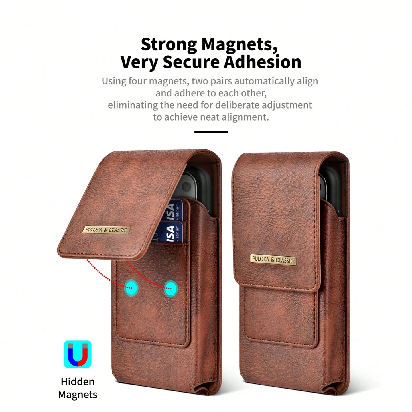 PULOKA PU Crazy Horse Leather Waist Bag With Phone Slot And Card Slot, Vertical Waist Bag Phone Case, Suitable For Outdoor, Fitness, Travel, Hands-Free Smartphone Carrying Bag