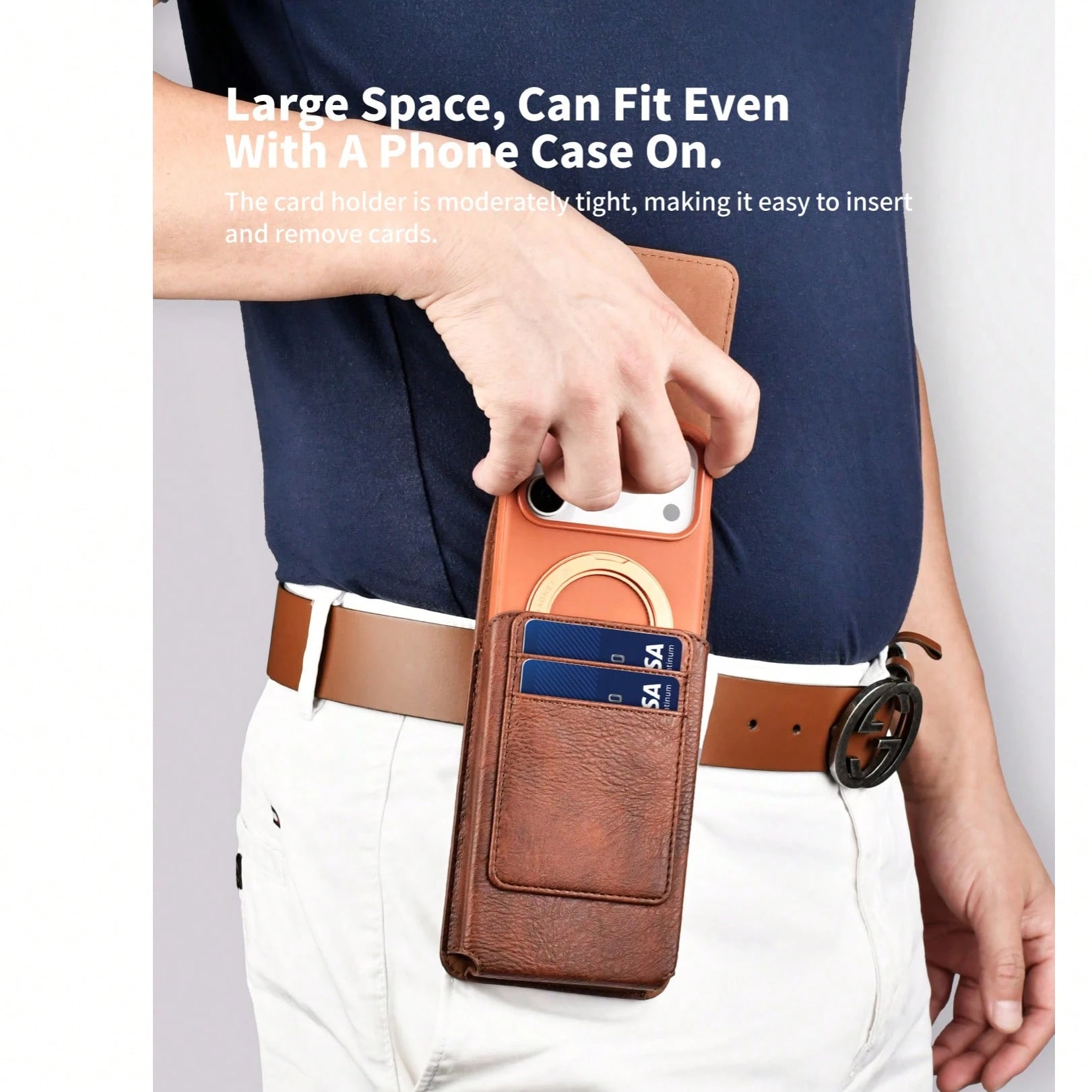 PULOKA PU Crazy Horse Leather Waist Bag With Phone Slot And Card Slot, Vertical Waist Bag Phone Case, Suitable For Outdoor, Fitness, Travel, Hands-Free Smartphone Carrying Bag