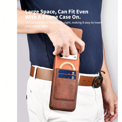 PULOKA PU Crazy Horse Leather Waist Bag With Phone Slot And Card Slot, Vertical Waist Bag Phone Case, Suitable For Outdoor, Fitness, Travel, Hands-Free Smartphone Carrying Bag
