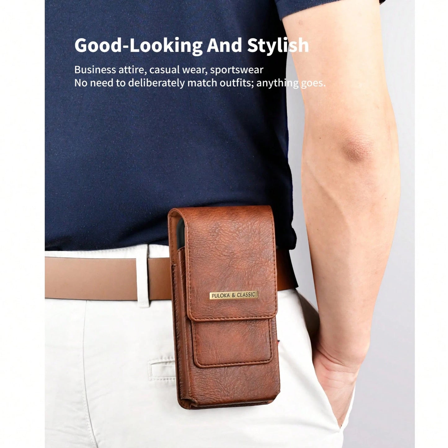 PULOKA PU Crazy Horse Leather Waist Bag With Phone Slot And Card Slot, Vertical Waist Bag Phone Case, Suitable For Outdoor, Fitness, Travel, Hands-Free Smartphone Carrying Bag