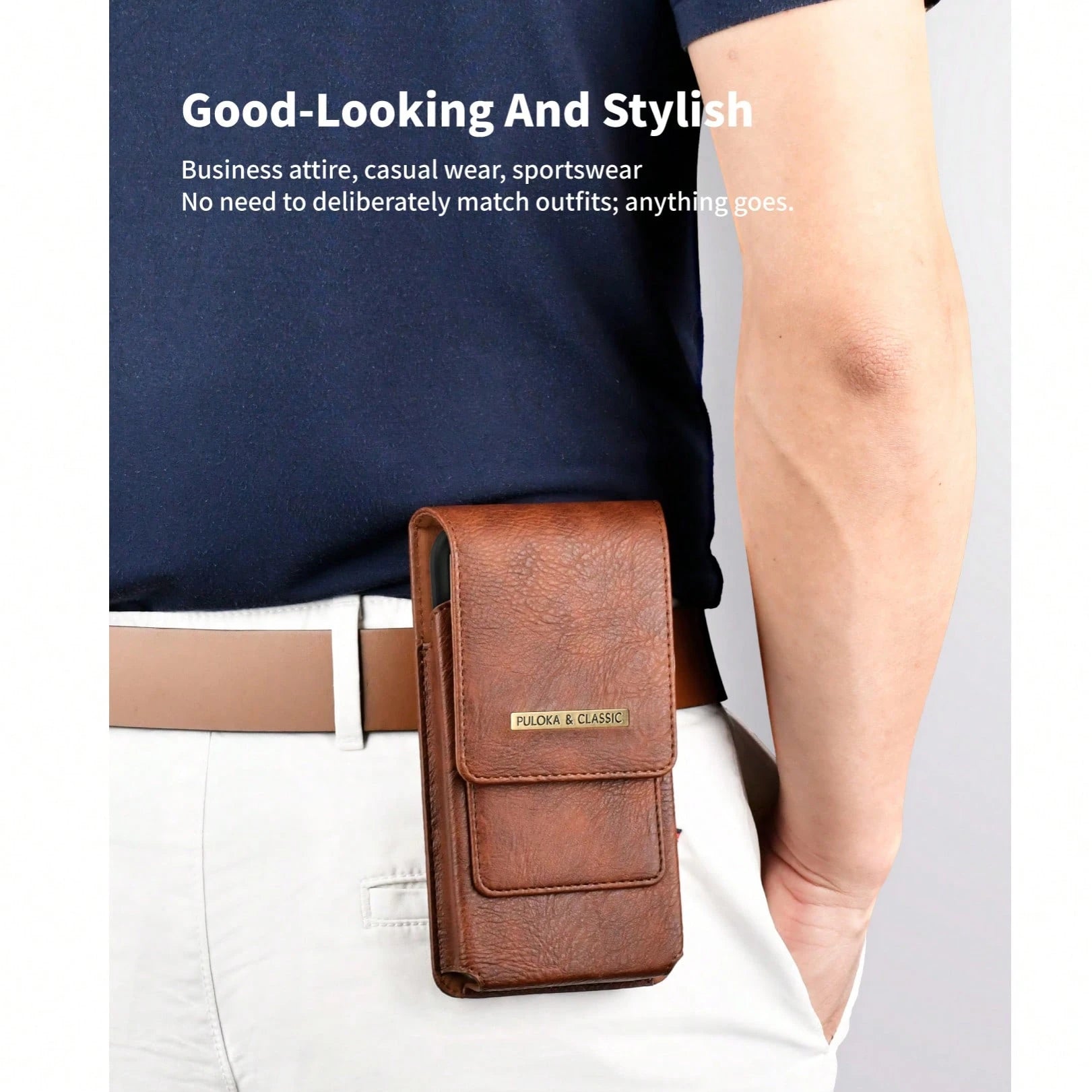 PULOKA PU Crazy Horse Leather Waist Bag With Phone Slot And Card Slot, Vertical Waist Bag Phone Case, Suitable For Outdoor, Fitness, Travel, Hands-Free Smartphone Carrying Bag