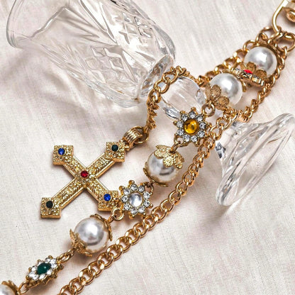 Punk Wallet Chain With Rhinestone Flower & Pearl, Layered Pants Chains Key Chain Pocket Chains Gifts For Women Men(Golden Flowers) At Women's Clothing Store