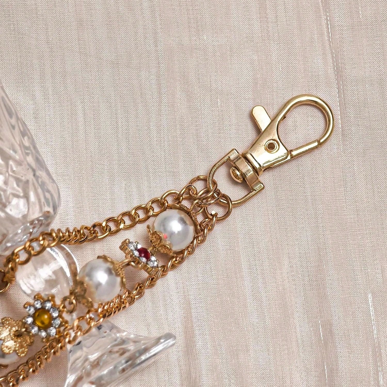 Punk Wallet Chain With Rhinestone Flower & Pearl, Layered Pants Chains Key Chain Pocket Chains Gifts For Women Men(Golden Flowers) At Women's Clothing Store