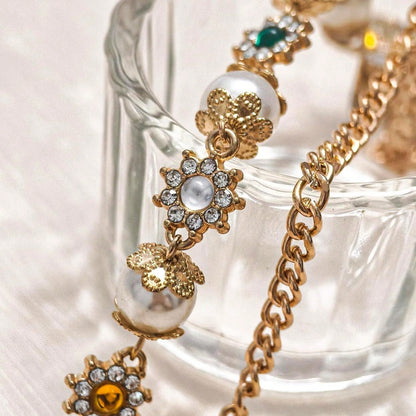 Punk Wallet Chain With Rhinestone Flower & Pearl, Layered Pants Chains Key Chain Pocket Chains Gifts For Women Men(Golden Flowers) At Women's Clothing Store