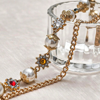 Punk Wallet Chain With Rhinestone Flower & Pearl, Layered Pants Chains Key Chain Pocket Chains Gifts For Women Men(Golden Flowers) At Women's Clothing Store